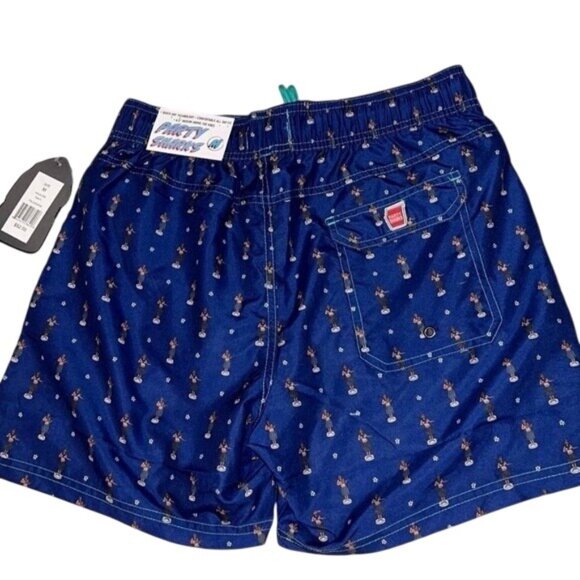 Party Sharks Hula Girl Swim Trunks Quick Dry 6.5" Inseam Blue Hawaiian Print - Picture 2 of 9